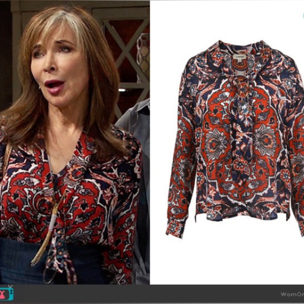 Designer luxury L'Agence Giselle 100% Silk Blouse SzS button up feminine paisley